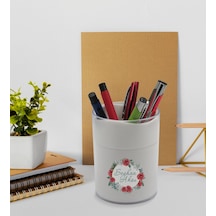 Bk Gift Kişiye Özel Çiçek Tasarımlı Beyaz Akrilik Kalemlik - Model 8