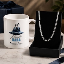 Bk Gift Kişiye Özel Babalar Günü Tasarımlı Beyaz Kupa & Figaro Zincir Kolye -12, Babalar Günü Hediyesi Gümüş