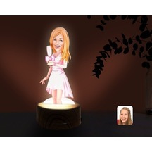 Kişiye Özel Kadın Karikatürlü Dekoratif 3D Biblo Led Işıklı Gece (481496202)