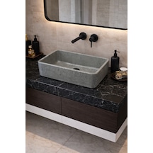 Mermer Desenli Tezgah Üstü Çiftlik Model Taş Lavabo 60 X 40 Cm Gri
