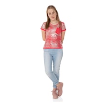 Toontoy Kids Toontoy Kız Çocuk T-shirt Komple Varak Baskı Lazer Kesim Nar Çiçeği