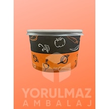 50 Adet 16 Oz Karton Kağıt Aşure Çorba Tatlı Yemek Kasesi Plastik Kapaklı Sızdırmaz