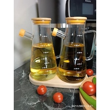 Yağlık Sirkelik Seti Silikon Contalı Bambu Kapaklı Bambu Altlık Beraber 3'lü Set Yağdanlık, 900 Ml 2 Adet Ve Bambu Altlık