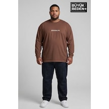 Süperlife Erkek Büyük Beden Orta Brooklyn Baskılı 2 İplik Bisiklet Yaka Tişört Spr26bts942-8 Kahverengi