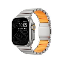 Apple Watch 7 45mm Uyumlu Krd-152 Titanyum Silikon Kordon - Gri-turuncu
