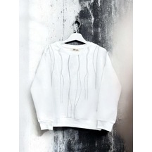 Kız Çocuk Mevsimlik Pamuklu Zincirli Sweatshirt-14445 Ekru