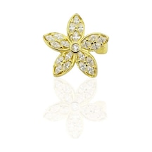 Oya Silver 24k Altın Kaplama Baget Taşlı Gümüş Çiçek Broş 1.7x1.7cm Oya-brs-cıcek-006