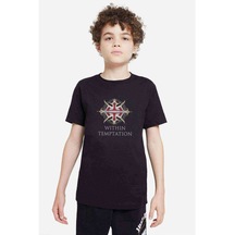 Within Temptation Logo Baskılı Unisex Çocuk Siyah T-Shirt