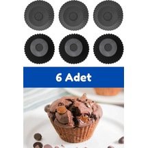 Antrasit 6'lı Silikon Mini Browni Kalıbı - Muffin Kalıbı 6 Adet Cupcake Kek Kalıbı Silikon Gri Diğer