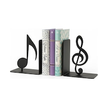 Nota Ve Sol Anahtarı Figürlü Metal Kitap Tutucu 2 Li Set Müzik Temalı Masa Üstü Dekor