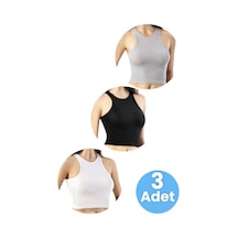 Uniquetrenders Kadın Geniş Askılı Kaşkorse Crop 3'lü Set Renkli