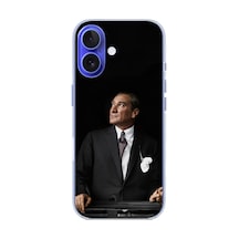 Apple Uyumlu iPhone 16  Ufka Bakan Lider Atatürk Baskılı Silikon Kılıf Renkli