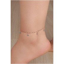 Gümüş Rose Renk Nazar Boncuklu Halhal Gümüş