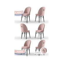 Canisa Ritim Serisi 1.sınıf Babyface Kumaş 6 Adet Pembe Sandalye Siyah Gürgen Ayak Gümüş Halkalı Sandalye Pembe Ayaklar Siyah