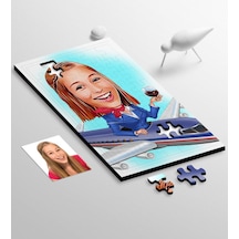 Kişiye Özel Hostes Karikatür 104 Parça Ahşap Puzzle - 1
