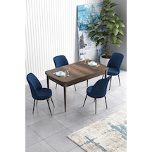 Canisa Han Serisi, Barok Ahşap Desen 70x114 Açılabilir Mdf Mutfak Masa Takımı, 4 Lacivert Sandalye Masa Barok Sandalyeler Lacivert