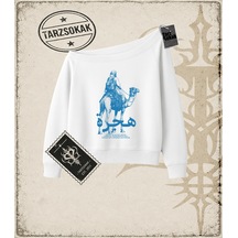 Tarzsokak Gotik & Grunge Streetwear Hıjrah Kayık Yaka Sweatshirt Beyaz