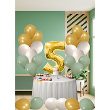 5 Yaş Küf Yeşili Temalı Doğom Günü Seti Metalik Gold Kum Beji Küf Yeşili Balonlar Gold Folyo Rakam Çok Renkli