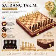 Lüks Doğal Ahşap Manyetik Satranç Takımı 29x29 Cm Katlanabilir Özel Yuvalı Premium Satranç Seti