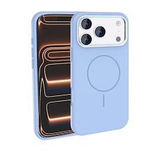 Zore Apple iPhone Uyumlu 17 Pro Max Kılıf M-safe Şarj Özellikli Metal Kamera Çerçeveli Edi Silikon Kapak Açık Mavi