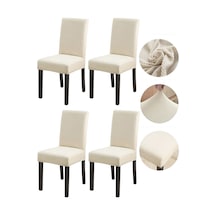 Bambu Nano Kumaş Likralı Lastikli Sandalye Kılıfı Yıkanabilir Esnek Sandalye Örtüsü 4 Lü Set Krem