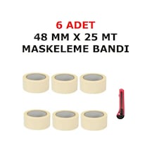 Hediyeli 6 Adet 48 Mm X 25 Mt Maskeleme Bandı Kağıt Bant