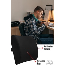 Overpazar Sırt Yastığı Sırt Minderi Sandalye Yastığı Koltuk Sırt Minderi Ortopedik Minder Bel Minderi 34x36 CM Siyah Siyah