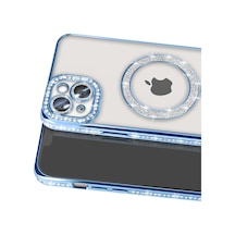 Apple iPhone Uyumlu-  15 Kılıf Joke Simli Magneticsafe Kılıf - Mavi