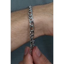 Figaro 3E1 Çelik Künye Erkek Bileklik Zincir  Ack06B Beyaz