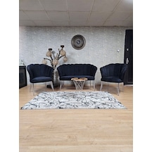 Zafir Krom Kaplama Tel Ayak Papatya Çay Seti Koltuk Takımı , Balkon, Salon, Ofis, Cafe Koltuk Takımı Siyah
