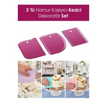 Rotanev 3 Parça Plastik Pasta Hamur Krema Şekillendirici Kesici Kazıyıcı Dekoratör Spatula Set Çok Renkli