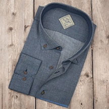 Pamuklu Gri Uzun Kollu Erkek Gömlek Slim Fit Kalıp -9758 Gri