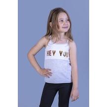 Toontoy Kids Toontoy Kız Çocuk Çevirmeli Pullu Hey You Baskılı Atlet Gri Melanj