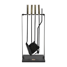 5 Li Lüx Ithal Askı Standlı Gold Saplı Şömine-soba Maşa Takımı Ak