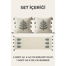 Doğa İzleri Punch Nakışlı Kırlent Ve Runner Seti 2 Kırlent Kılıfı 1 Masa Runnerı Dekoratif Salon Takımı 3 Parça Gri