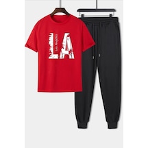 Uyguntarz Unisex Los Angles Baskılı 2 Li Eşofman Takımı Kırmızı