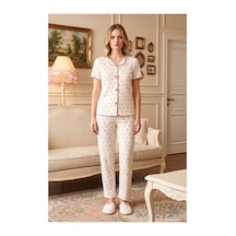 Remsa Kadın Kurdele Desen Kısa Kol Berlin Pijama Takımı 005 Beyaz