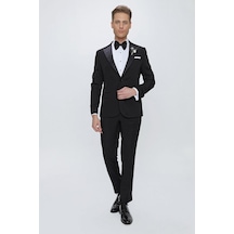 Efor Black 067 Slim Fit Çıkarılabilir Saten Yaka Siyah Damatlık Smokin Takım Siyah