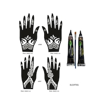 Airbrush Tattoo Çiçek Desenleri El Üstü Hint Kınasıyla Geçici Dövme Yapma Seti Siyah