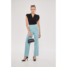 Lovelf Kare Düğme Bol Paça Pantolon Mint Yeşili Mint Yeşili