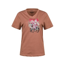 2as Alone Baskılı V Yaka Kadın T-shirt 402 Kahve