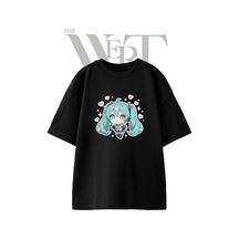 Thewert Hatsune Miku 4 Tasarım Baskılı Ünisex Siyah Oversize T-shirt