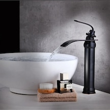 Banyo Çanak Lavabo Bataryası Mat Siyah Renk Şelale Model