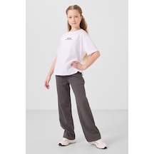 Tommylife Beyaz-koyu Gri O Yaka Baskılı Geniş Paça Standart Fit Kız Çocuk Palazzo Eşofman Takım - 75171 Beyaz/koyu Gri Beyaz - Koyu Gri