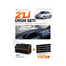 E-biz Kia Rio 2000-2005 Uyumlu Torpido Örtüsü + Deri Bagaj Çantası Seti - Siyah-kahverengi - Kı011