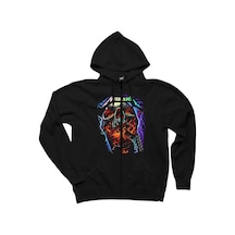 Metallica Skull Guitar Siyah Fermuarlı Kapşonlu Sweatshirt Siyah
