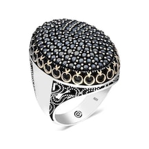 Gümüş Siyah Zirkon Taşlı Oval Erkek Yüzük (551186219)