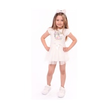 Toontoy Kids Toontoy Kız Çocuk Baskılı Elbise Ekru
