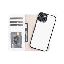 Plm Apple İphone 13 Uyumlu Deri Cüzdanlı Kılıf F3 Beyaz Acı Kahverengi