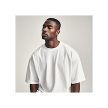 Parshey Oversize Unisex Beyaz Yarım Kollu Bisiklet Yaka %100 Pamuk Baskısız T-shirt Beyaz